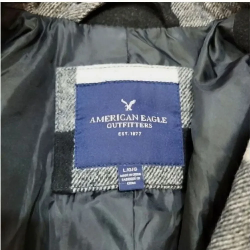 American Eagle Buffalo Plaid Trench Car Coat in Black/Gray Check Size Large